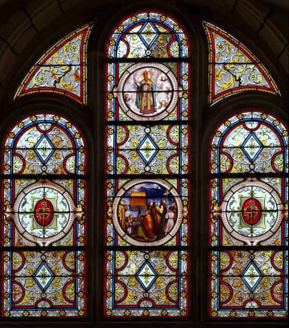 Église Saint-Martin de Mardié. Translation des reliques de saint Martin, vitrail (1872)